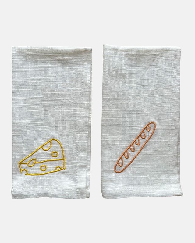 Set geborduurde servetten Baguette & Cheese